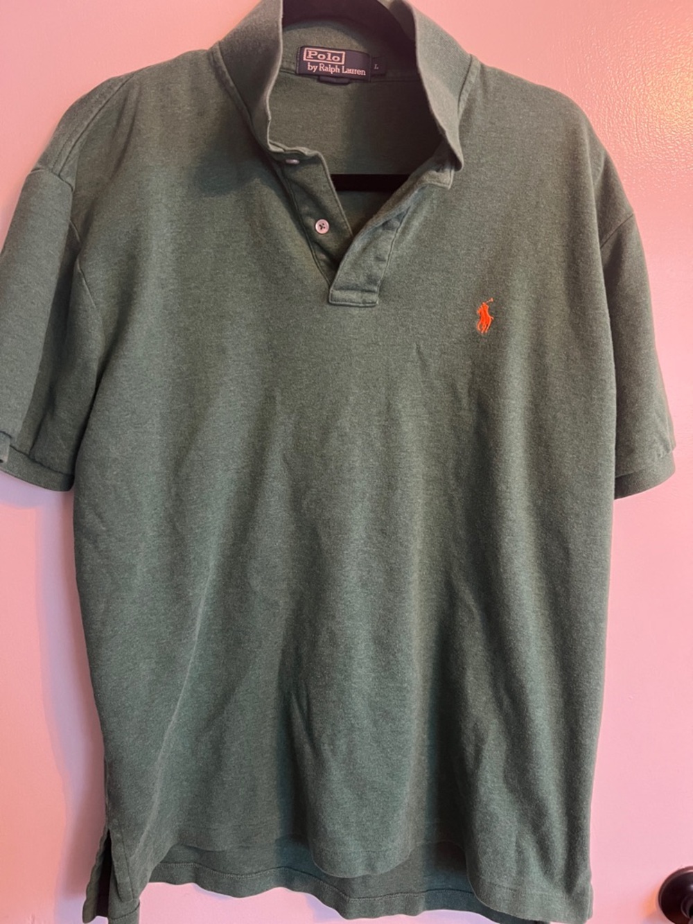 Polo by Ralph Lauren Men's Forest Green Short Sleeve Polo with Orange Pony